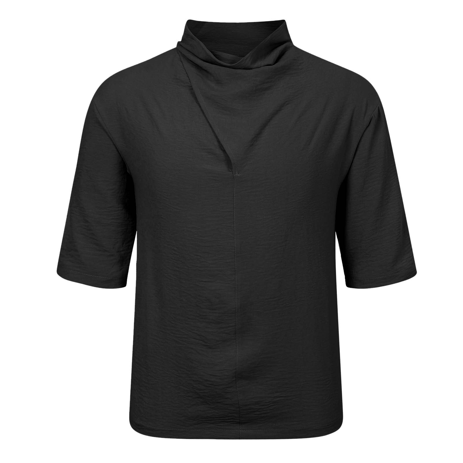 thumbnail image 1 of Camisa de manga corta irregular de seda helada para hombre - Diseño de pelo oscuro, mezcla de algodón, 1 of 8
